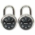 Master Lock Master, Combination Lock, Stainless Steel, 1 7/8in Wide, Black Dial, 2PK 1500T